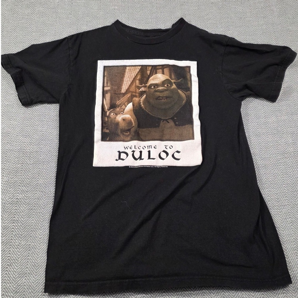 Shrek Welcome to Duloc Black Graphic T-Shirt Mens Medium Mad Engine Movie Tee